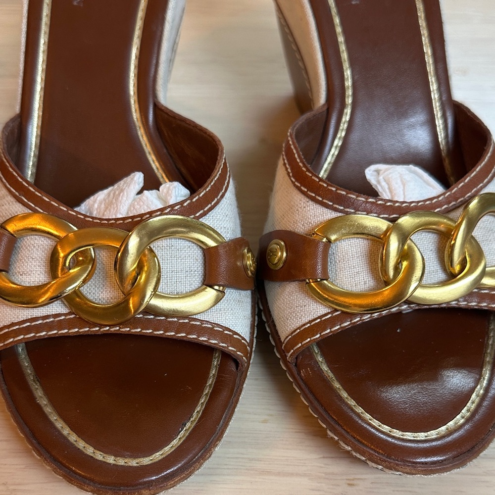 Cole Haan Brown Gold Chain Wedge Slides - Picture 4 of 5